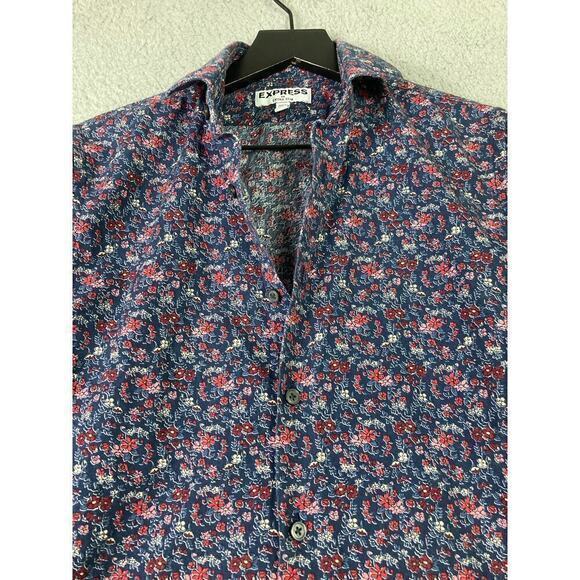 Express Men's Extra Slim Fit Floral Blue Long Sleeve Button-Up‎ Shirt S - Picture 7 of 10